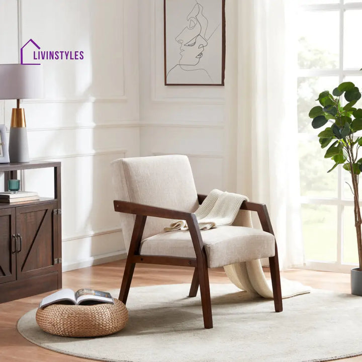 Shrishti Solid Wood and Fabric Arm Chair | Living Room Chair | Lounge Chair