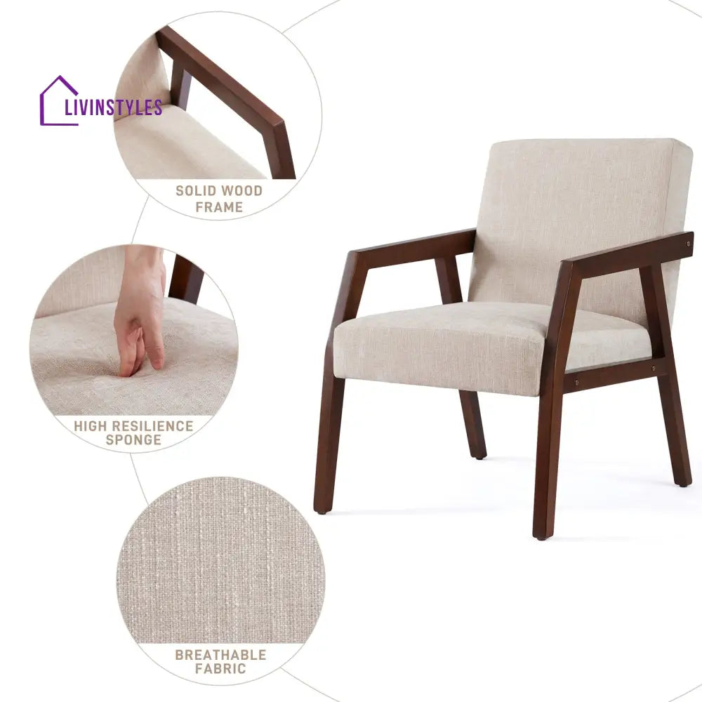 Shrishti Solid Wood and Fabric Arm Chair | Living Room Chair | Lounge Chair