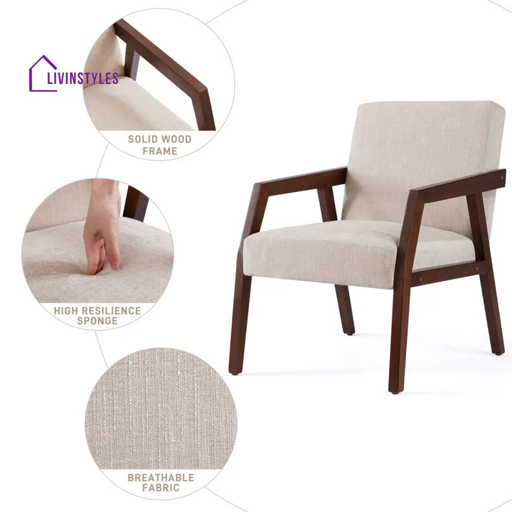 Shrishti Solid Wood and Fabric Arm Chair | Living Room Chair | Lounge Chair