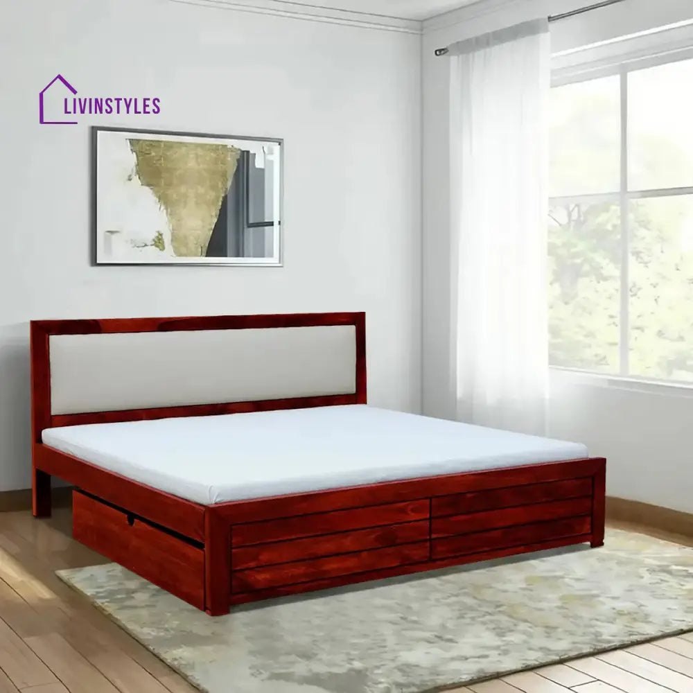 Moscow Solid Wood Drawer Storage Beds Queen / Honey Bedroom Furniture Sets