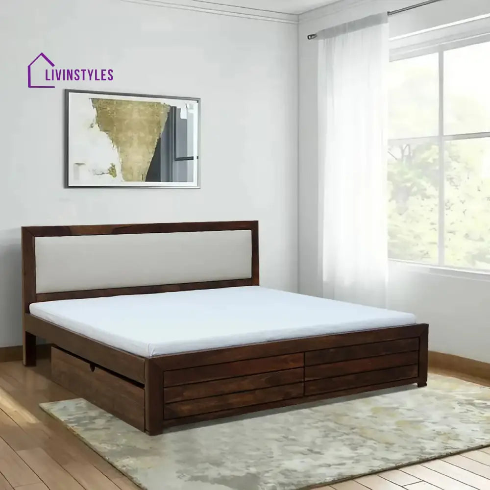 Moscow Solid Wood Drawer Storage Beds Queen / Teak Bedroom Furniture Sets