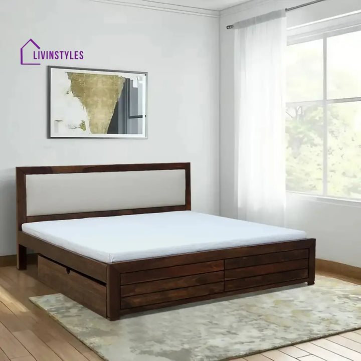 Moscow Solid Wood Drawer Storage Beds Queen / Teak Bedroom Furniture Sets
