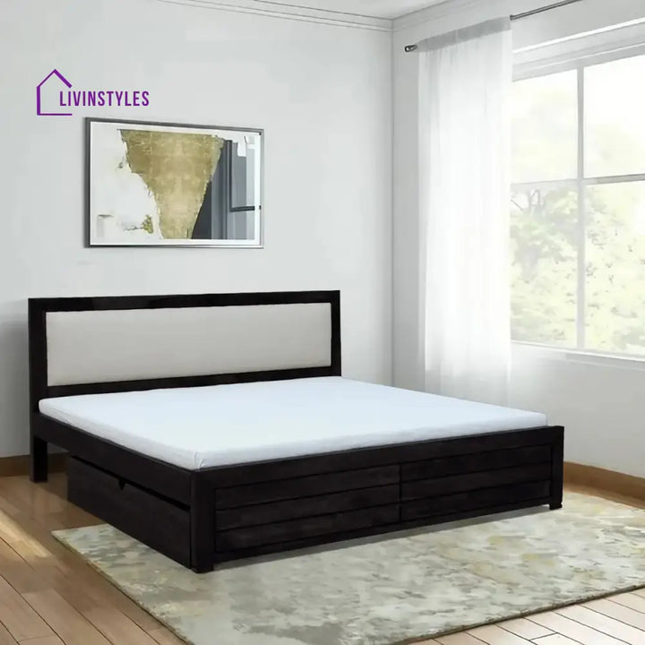 Moscow Solid Wood Drawer Storage Beds Queen / Walnut Bedroom Furniture Sets