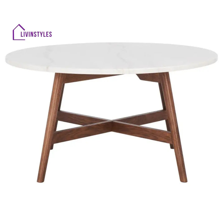 Shruti Solid Wood and Marble Top Coffee Table for Living Room