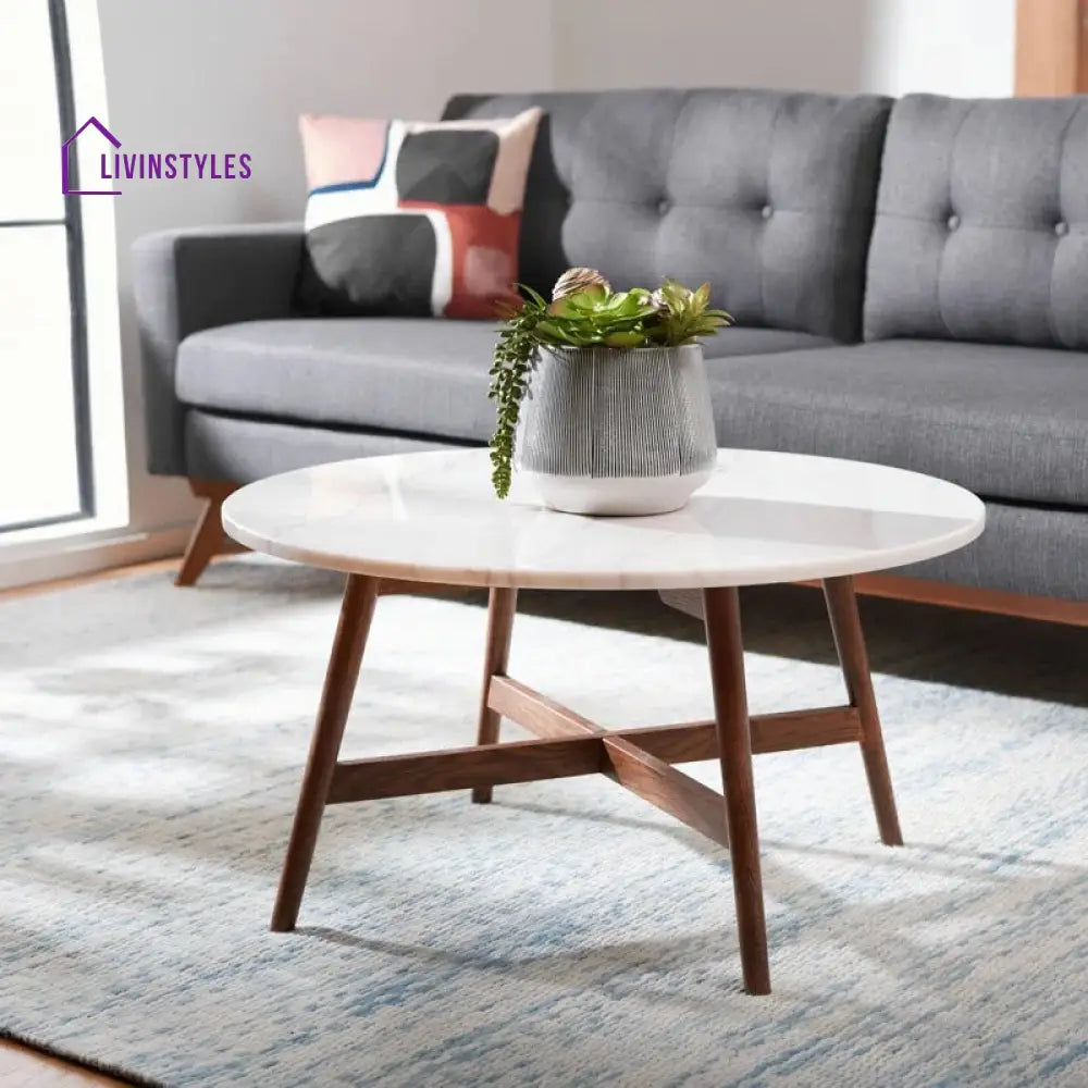 Shruti Solid Wood and Marble Top Coffee Table for Living Room