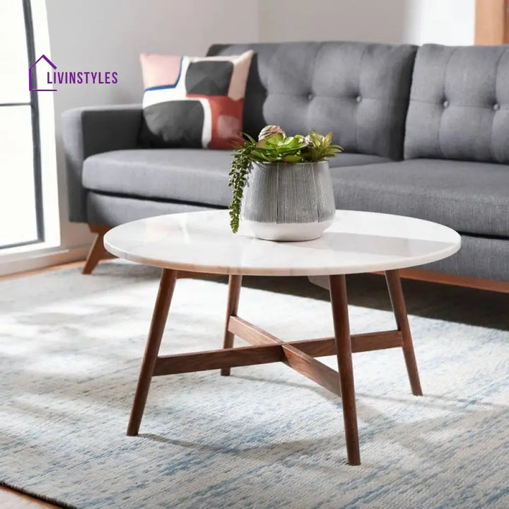 Shruti Solid Wood and Marble Top Coffee Table for Living Room