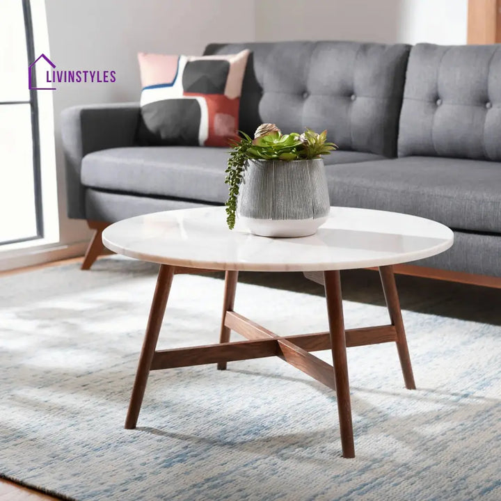 Shruti Solid Wood and Marble Top Coffee Table for Living Room