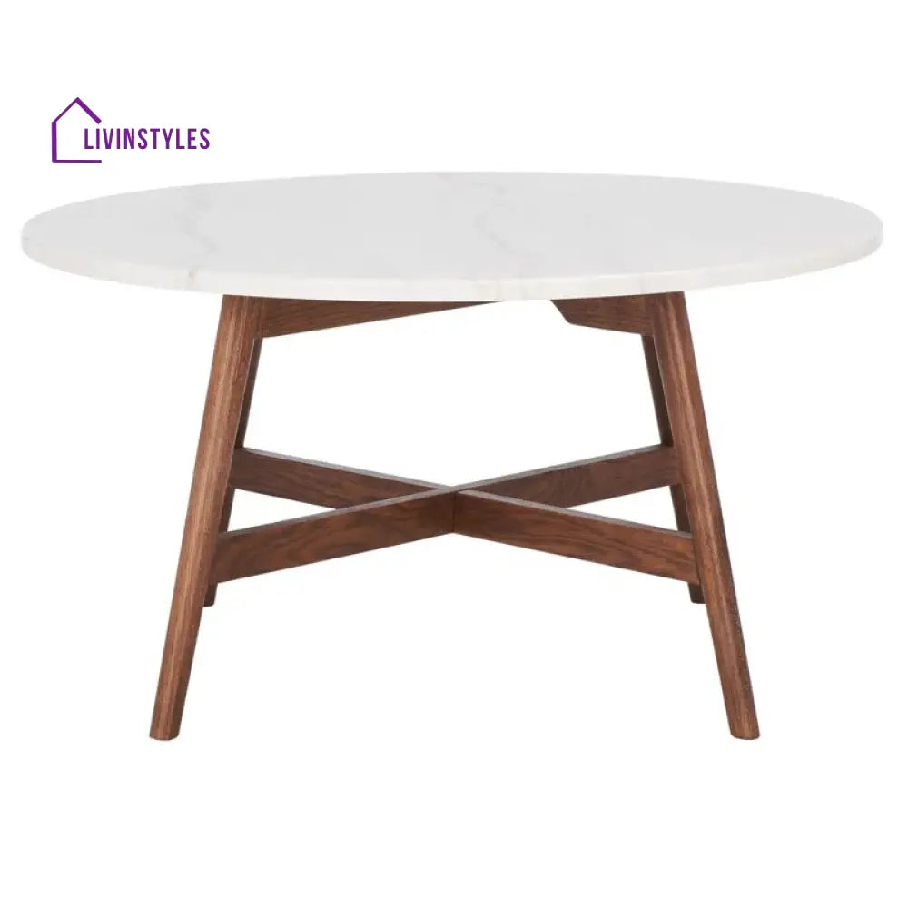 Shruti Solid Wood and Marble Top Coffee Table for Living Room