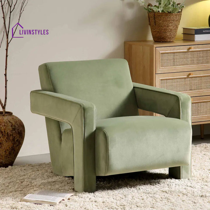 Brompton Sculptural Armchair Lichen Velvet Accent Chairs