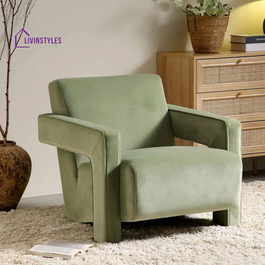 Brompton Sculptural Armchair Lichen Velvet Accent Chairs