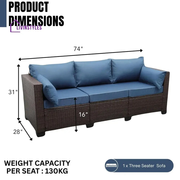 Shui 3-Seater Outdoor Rattan Wicker Patio Sofa - Sofa Set