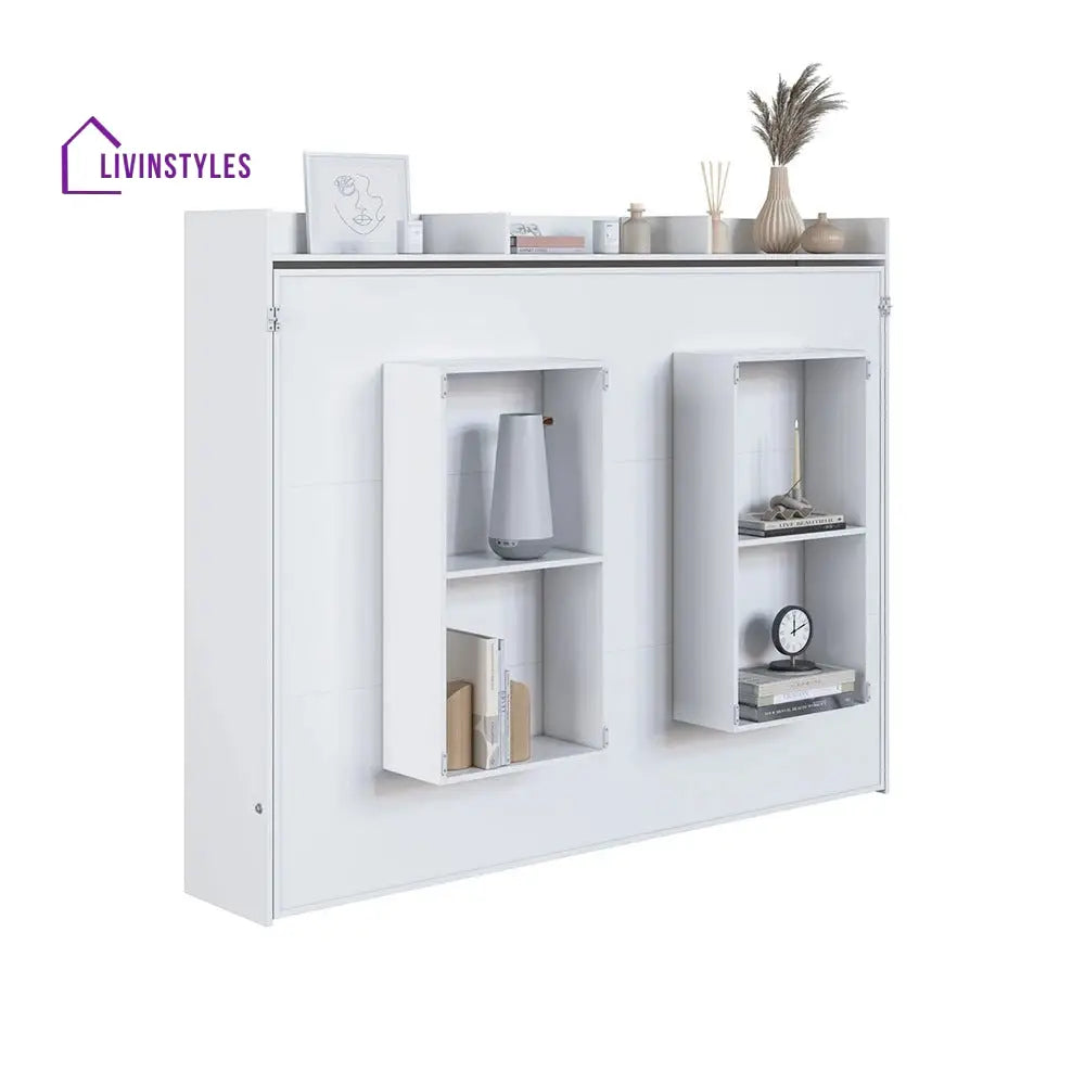 Shura White Finish Wall Mounted Bed with Shelves
