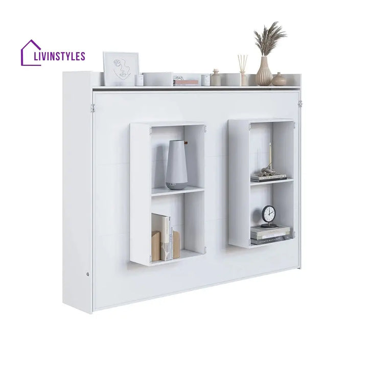 Shura White Finish Wall Mounted Bed with Shelves