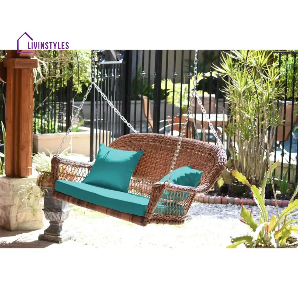 Siân Double Seater Hanging Swing Without Stand For Balcony Garden Swing (Honey) - Honey Turquoise - Swings