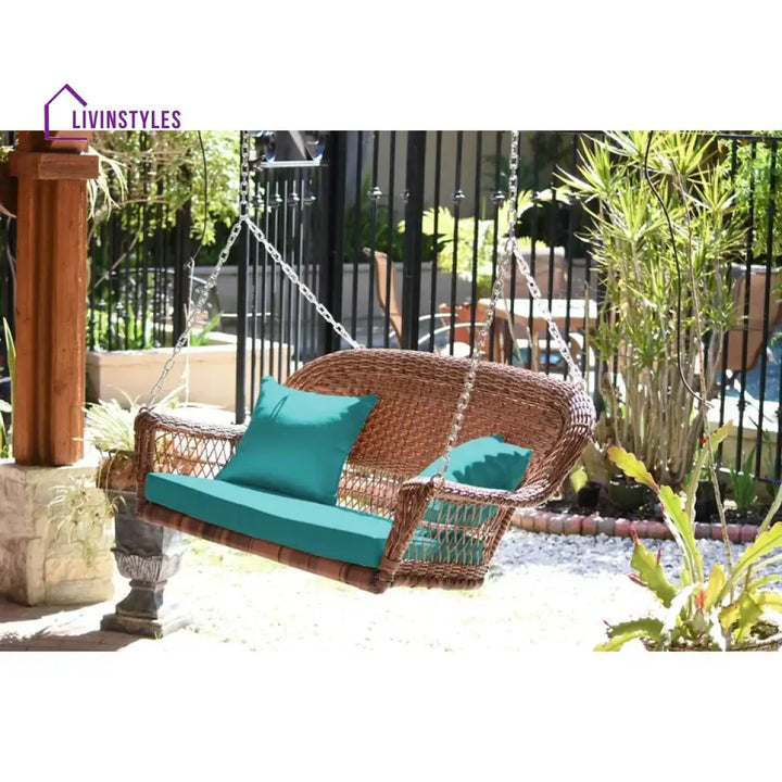 Siân Double Seater Hanging Swing Without Stand For Balcony Garden Swing (Honey) - Honey Turquoise - Swings