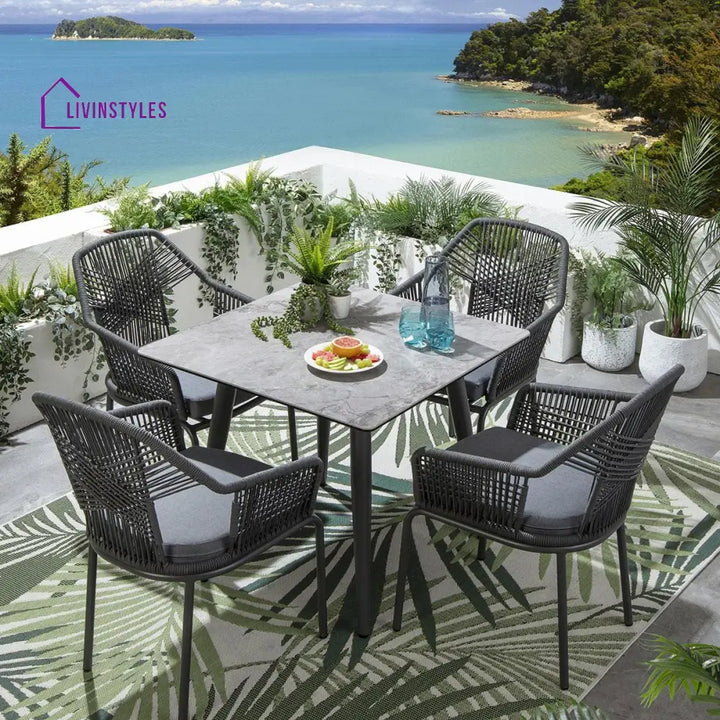 Sias Outdoor Patio Dining Set 4 Chairs and 1 Table Braid & Rope (Grey) - Dining sets