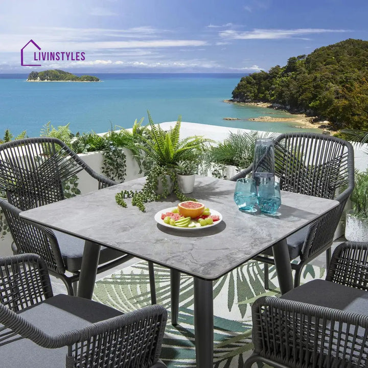 Sias Outdoor Patio Dining Set 4 Chairs and 1 Table Braid & Rope (Grey) - Dining sets