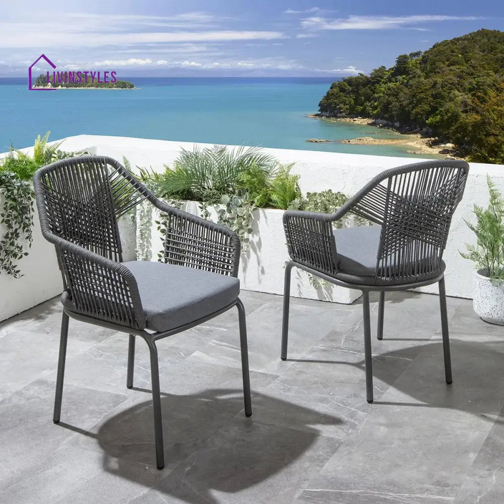 Sias Outdoor Patio Dining Set 4 Chairs and 1 Table Braid & Rope (Grey) - Dining sets