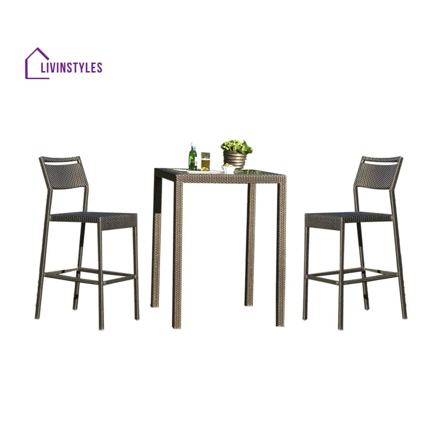 Sibylle Outdoor Patio Bar Sets 2 Chairs and 1 Table (Grey) - Bar Sets