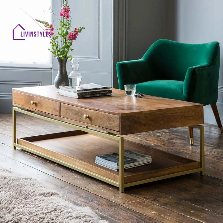 Siddharth Mango Wood Henley Coffee Table Stylish and Functional Centerpiece for Your Living Room (65D x 130W x 47H CM)