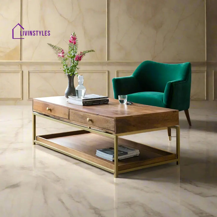 Siddharth Mango Wood Henley Coffee Table Stylish and Functional Centerpiece for Your Living Room (65D x 130W x 47H CM)