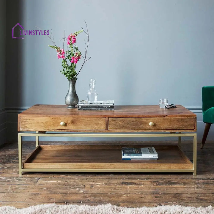 Siddharth Mango Wood Henley Coffee Table Stylish and Functional Centerpiece for Your Living Room (65D x 130W x 47H CM)