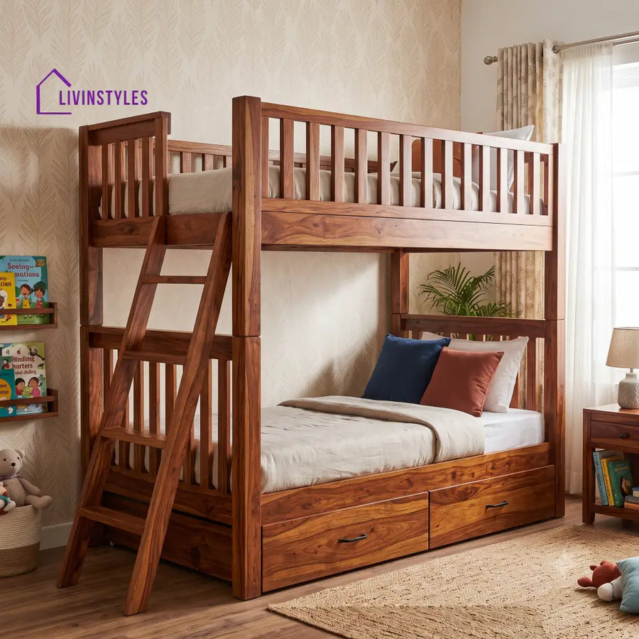 Siddharth Sheesham Wood Bunk Bed With Storage | Kids Bed