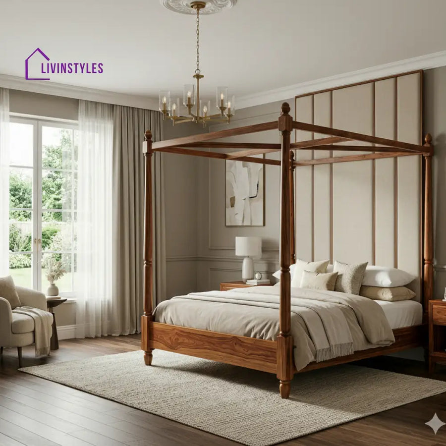 Sienna Sheesham Wood Poster Bed Without Storage