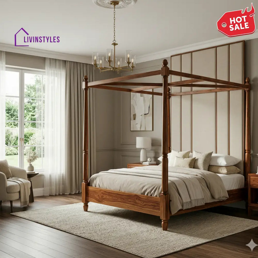 Sienna Sheesham Wood Poster Bed Without Storage