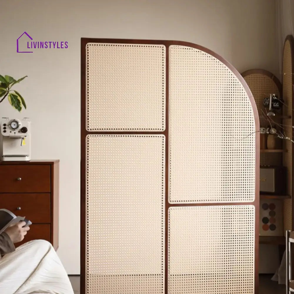 Sienna Wooden and Cane Weaving Room Partition for Living Room