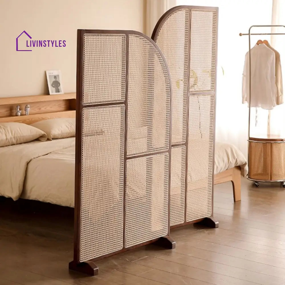 Sienna Wooden and Cane Weaving Room Partition for Living Room