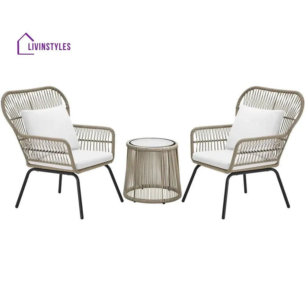 Sigma Outdoor Patio Seating Set 2 Chairs and 1 Table Set (Cream) - Coffee Table Sets