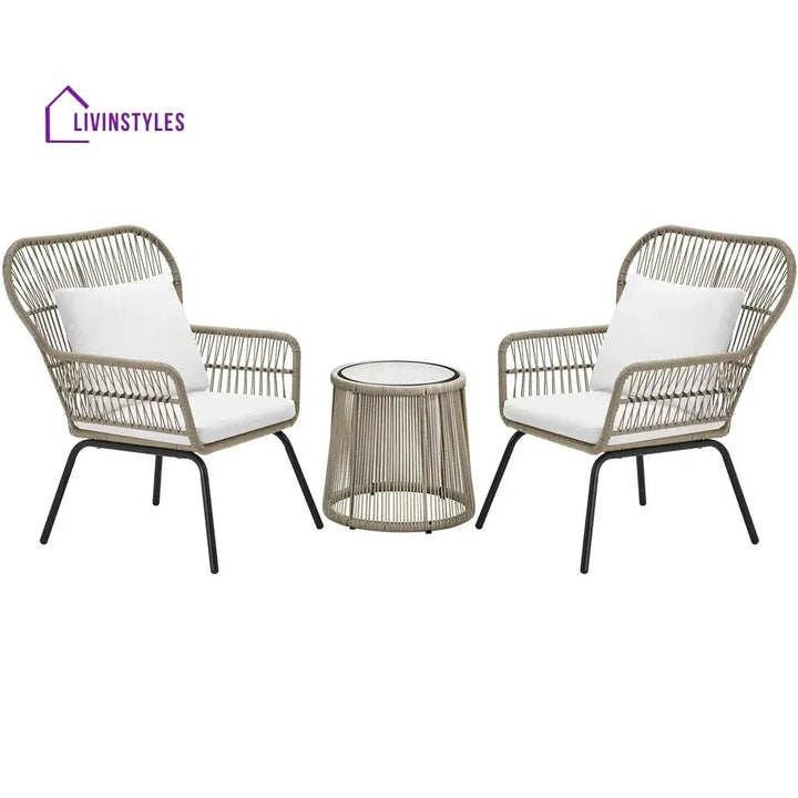 Sigma Outdoor Patio Seating Set 2 Chairs and 1 Table Set (Cream) - Coffee Table Sets