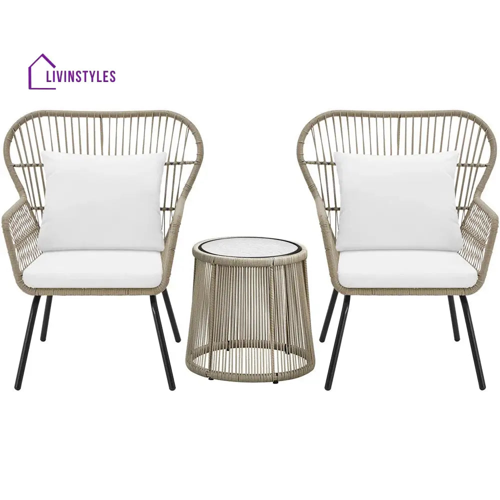 Sigma Outdoor Patio Seating Set 2 Chairs and 1 Table Set (Cream) - Coffee Table Sets
