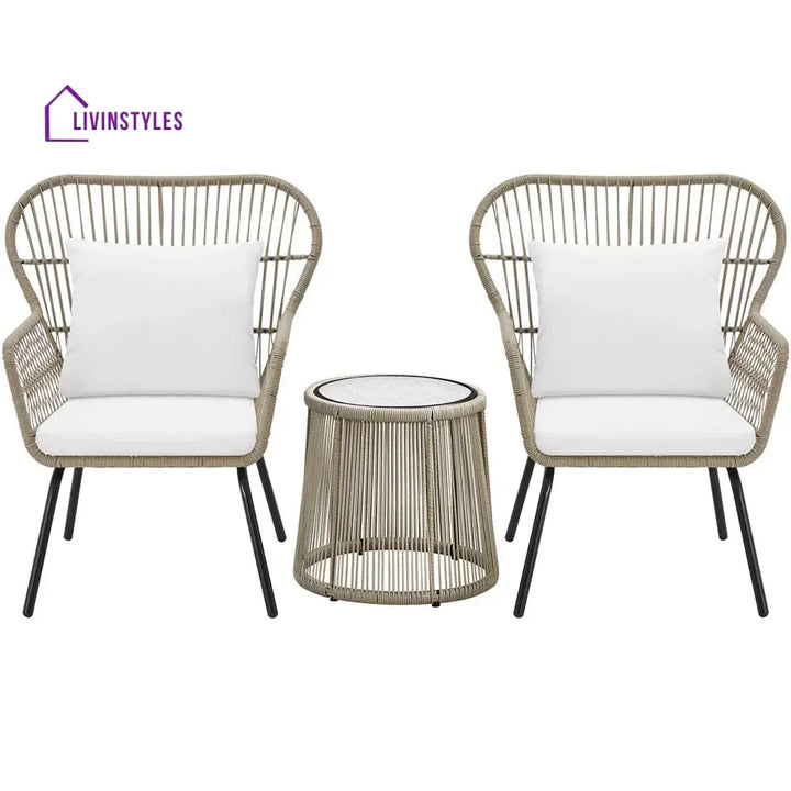 Sigma Outdoor Patio Seating Set 2 Chairs and 1 Table Set (Cream) - Coffee Table Sets