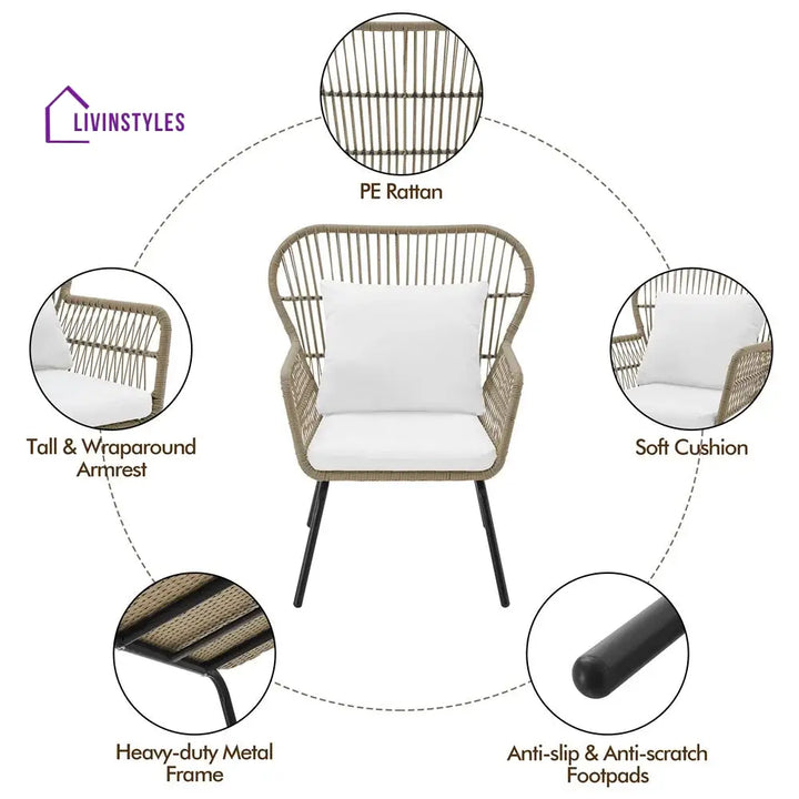 Sigma Outdoor Patio Seating Set 2 Chairs and 1 Table Set (Cream) - Coffee Table Sets