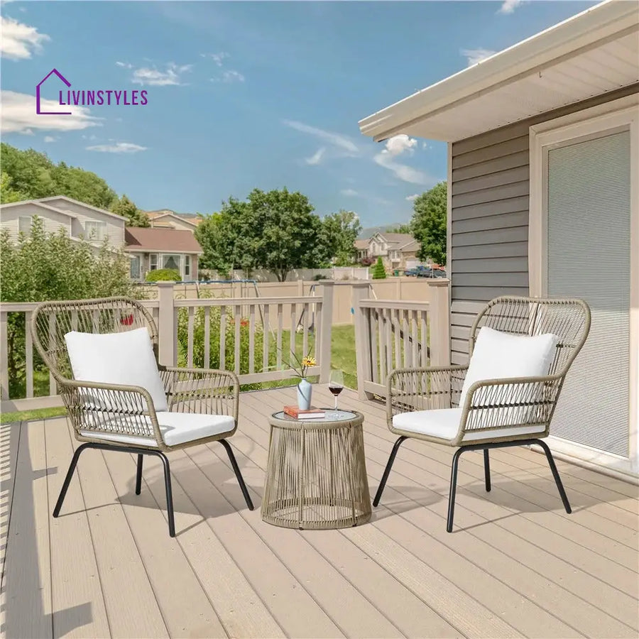 Sigma Outdoor Patio Seating Set 2 Chairs and 1 Table Set (Cream) - Coffee Table Sets
