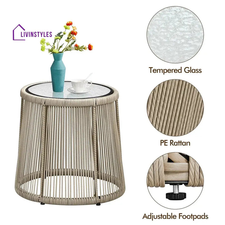 Sigma Outdoor Patio Seating Set 2 Chairs and 1 Table Set (Cream) - Coffee Table Sets