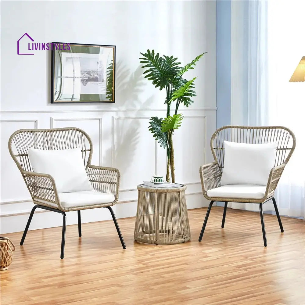 Sigma Outdoor Patio Seating Set 2 Chairs and 1 Table Set (Cream) - Coffee Table Sets