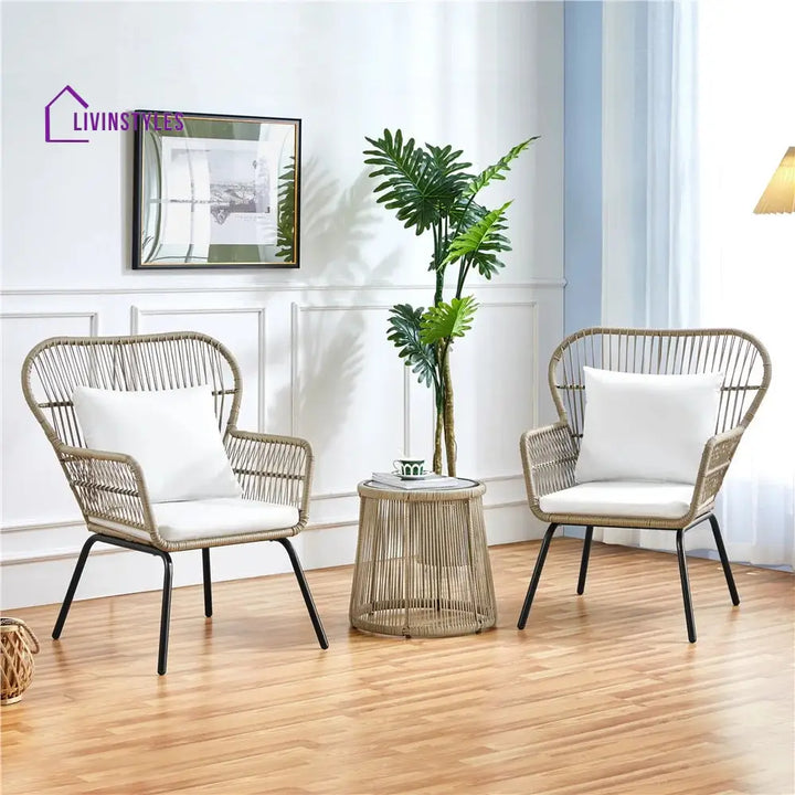 Sigma Outdoor Patio Seating Set 2 Chairs and 1 Table Set (Cream) - Coffee Table Sets