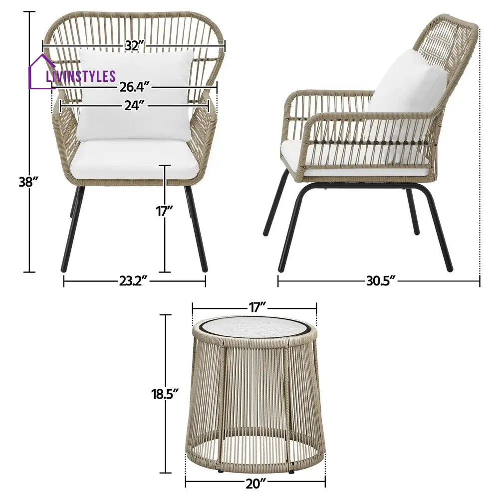 Sigma Outdoor Patio Seating Set 2 Chairs and 1 Table Set (Cream) - Coffee Table Sets