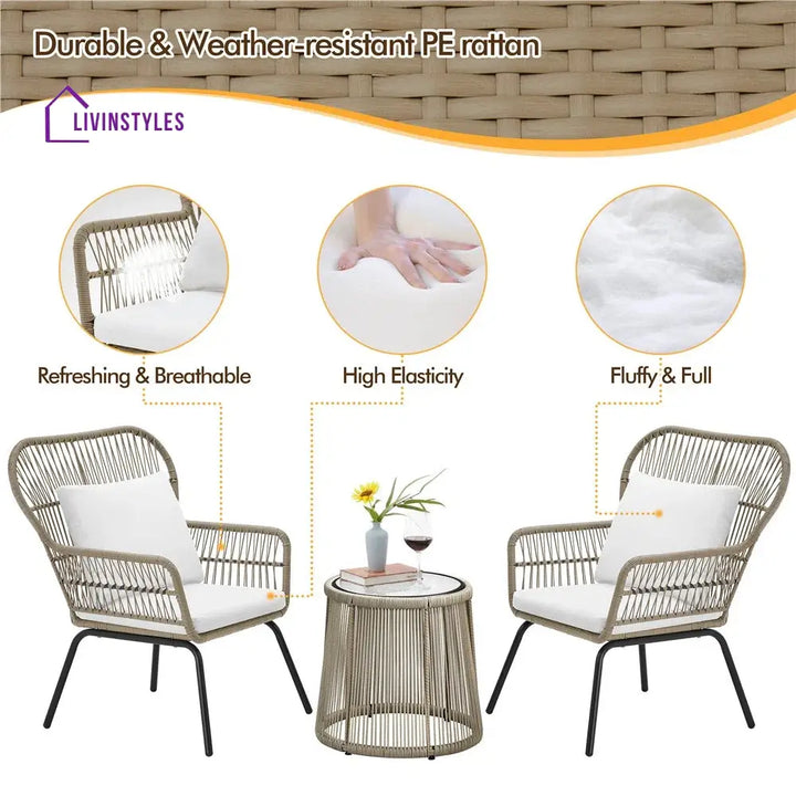 Sigma Outdoor Patio Seating Set 2 Chairs and 1 Table Set (Cream) - Coffee Table Sets