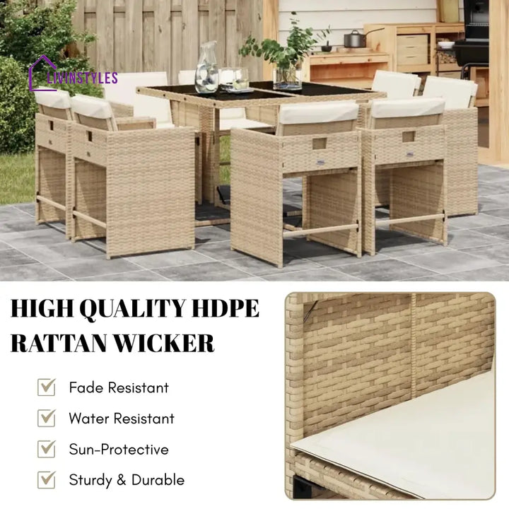 Sigrid Outdoor Rattan Wicker Dinning Set 9-Piece - Dining Set