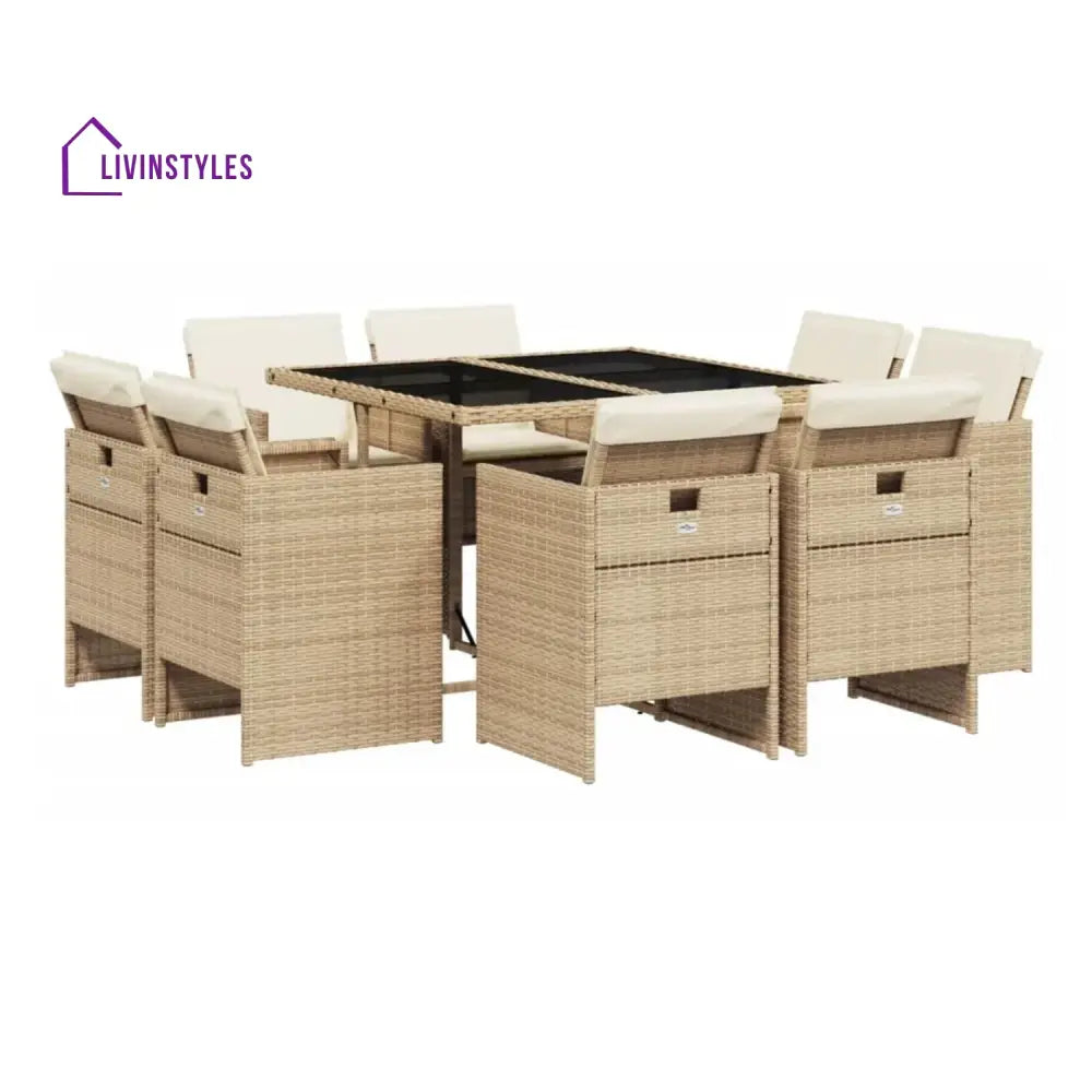 Sigrid Outdoor Rattan Wicker Dinning Set 9-Piece - Dining Set