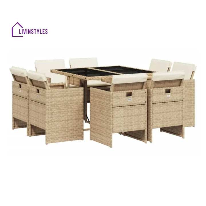 Sigrid Outdoor Rattan Wicker Dinning Set 9-Piece - Dining Set
