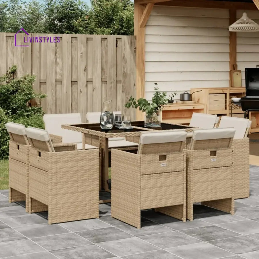 Sigrid Outdoor Rattan Wicker Dinning Set 9-Piece - Dining Set