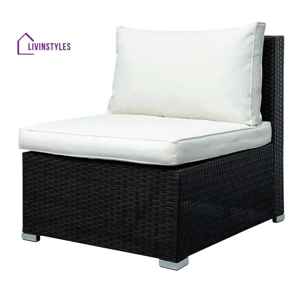 Silas Outdoor Garden Balcony Sofa Set 5 Seater Single seater With 1 Ottoman and 1 Center Table Set (Black + White)