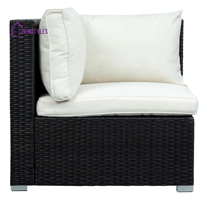 Silas Outdoor Garden Balcony Sofa Set 5 Seater Single seater With 1 Ottoman and 1 Center Table Set (Black + White)