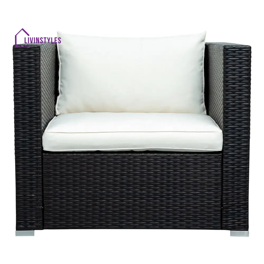 Silas Outdoor Garden Balcony Sofa Set 5 Seater Single seater With 1 Ottoman and 1 Center Table Set (Black + White)