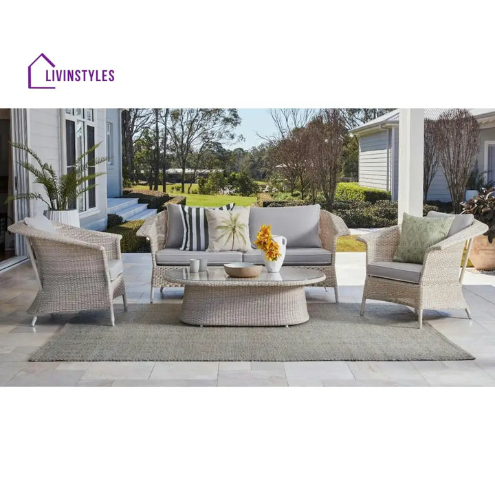 Sileo Outdoor Sofa Set 2 Seater 2 Single seater and 1 Center Table Set (Beige) - Sofa Sets
